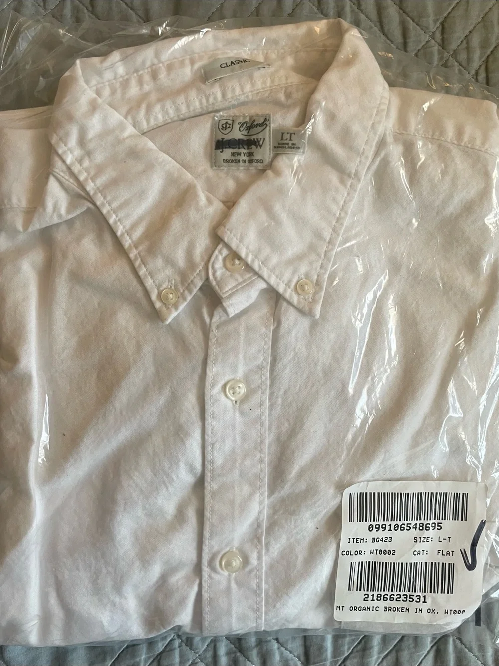 J. Crew Classic Tall Broken-in organic cotton oxford shirt in White LT $98 BG423